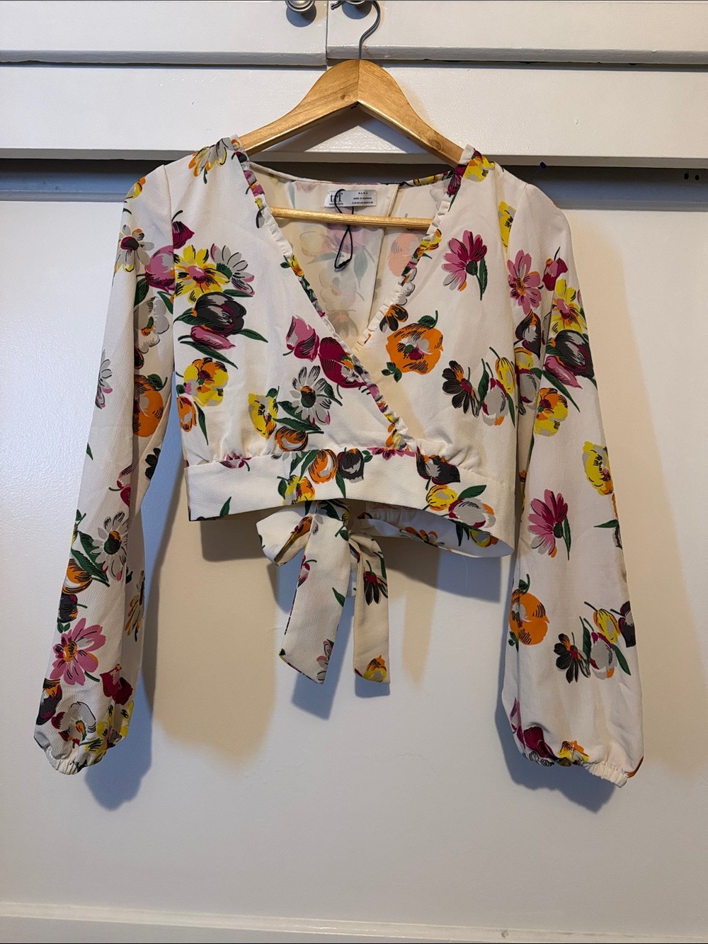 Zara Cream Floral Wrap Tie-back  Blouse